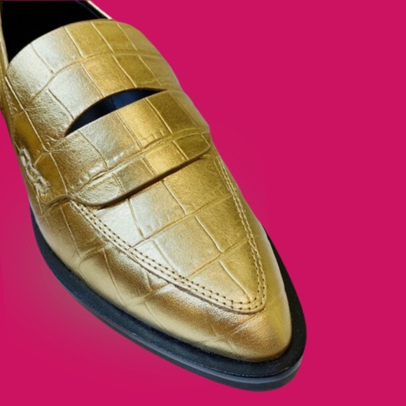 REBECCA MINKOFF Pacey Gold Penny Loafer Leather Croc Embossed Women's Size 8.5 - Picture 4 of 10